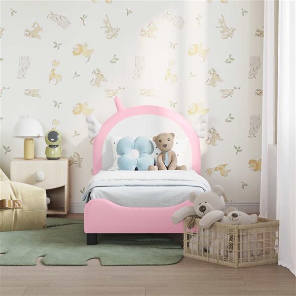 Grote foto vidaxl peuterbedframe met hoofdbord met hoofdeinde roze 70 x 140 cm pu antiek en kunst stoelen en banken