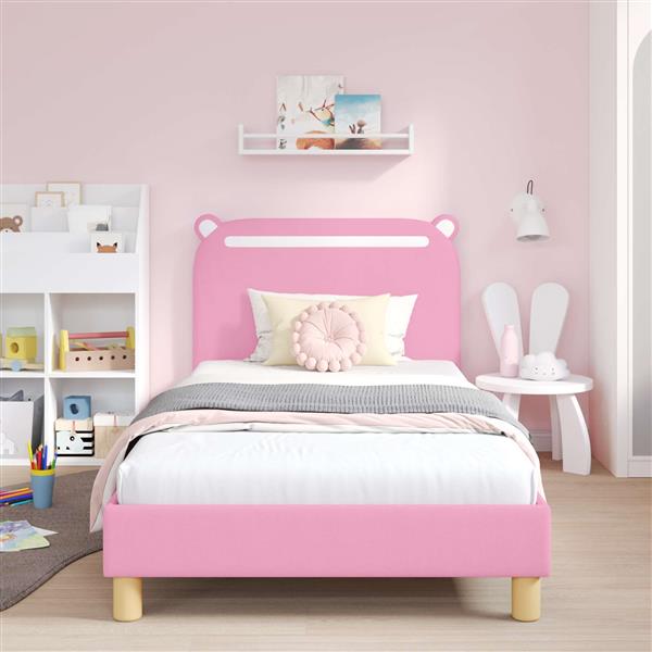 Grote foto vidaxl bedframe voor kinderen met hoofdbord roze 90 x 200 cm stof antiek en kunst stoelen en banken