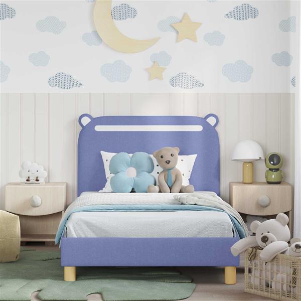 Grote foto vidaxl bedframe voor kinderen met hoofdbord jeans blauw 90 x 190 cm antiek en kunst stoelen en banken