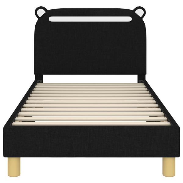 Grote foto vidaxl bedframe voor kinderen met hoofdbord zwart 80 x 160 cm stof antiek en kunst stoelen en banken