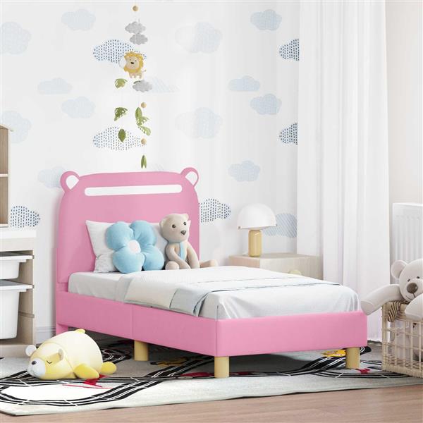 Grote foto vidaxl peuterbedframe met hoofdbord roze 70 x 140 cm stof antiek en kunst stoelen en banken