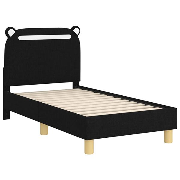 Grote foto vidaxl peuterbedframe met hoofdbord zwart 70 x 140 cm stof antiek en kunst stoelen en banken
