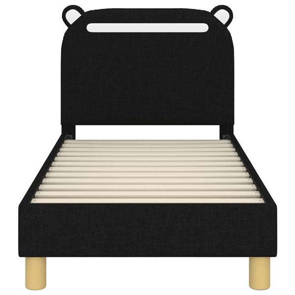 Grote foto vidaxl peuterbedframe met hoofdbord zwart 70 x 140 cm stof antiek en kunst stoelen en banken