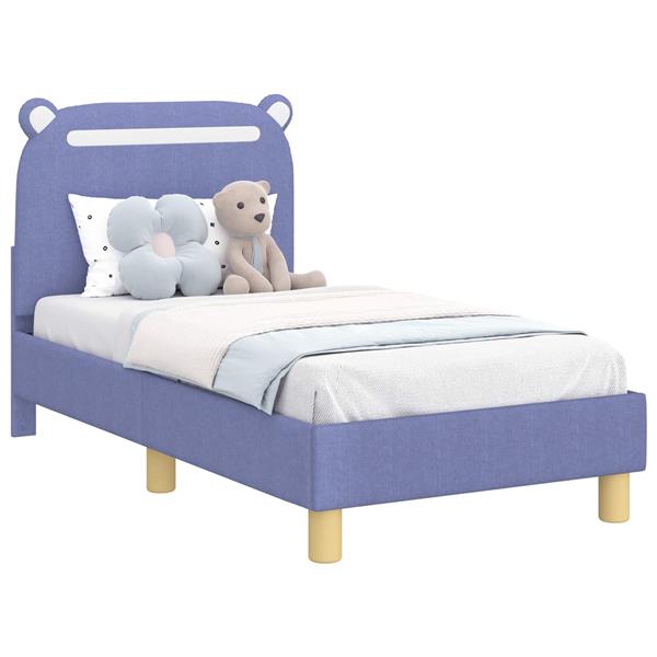 Grote foto vidaxl peuterbedframe met hoofdbord jeans blauw 70 x 140 cm stof antiek en kunst stoelen en banken