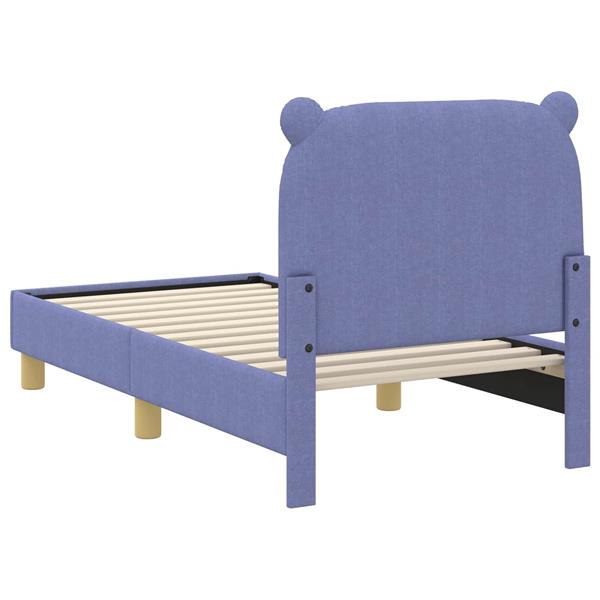 Grote foto vidaxl peuterbedframe met hoofdbord jeans blauw 70 x 140 cm stof antiek en kunst stoelen en banken