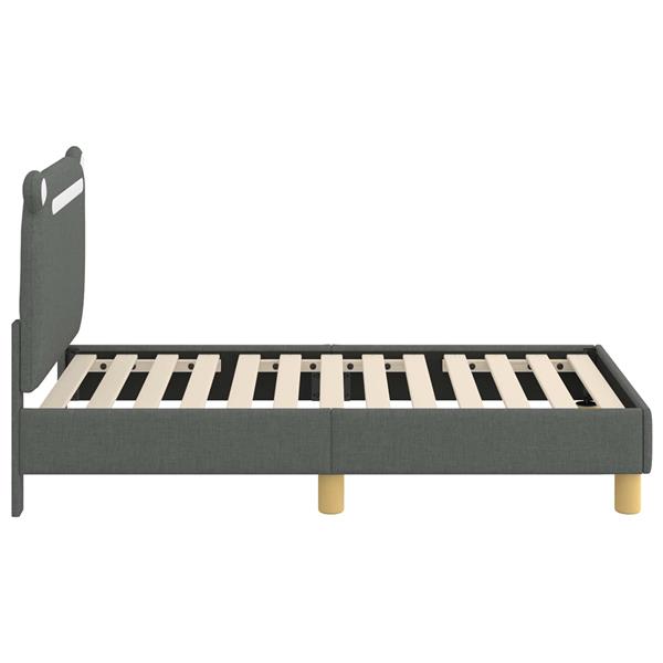 Grote foto vidaxl peuterbedframe met hoofdbord donkergrijs 70 x 140 cm stof antiek en kunst stoelen en banken