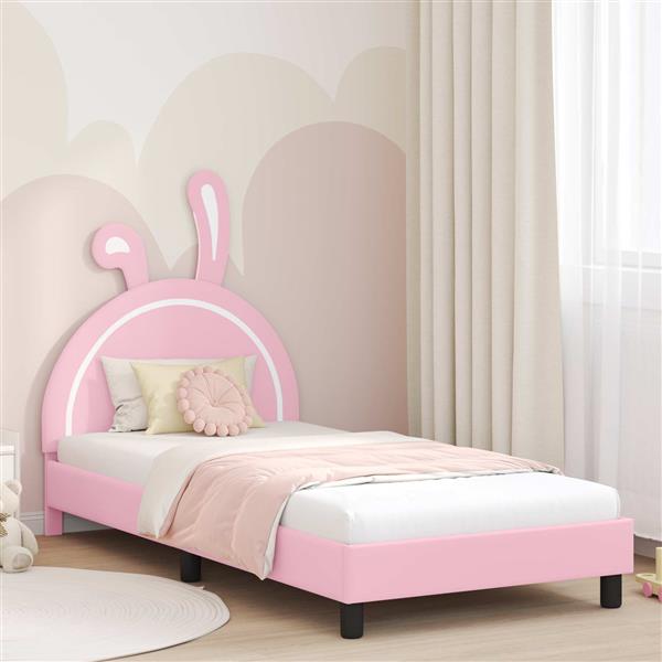 Grote foto vidaxl bedframe voor kinderen met hoofdbord roze 90 x 190 cm pu antiek en kunst stoelen en banken