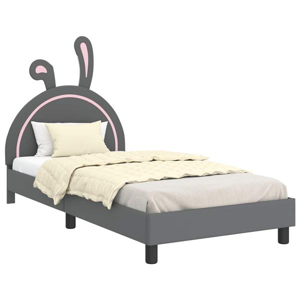 Grote foto vidaxl bedframe voor kinderen met hoofdbord lichtgrijs 90 x 190 cm pu antiek en kunst stoelen en banken