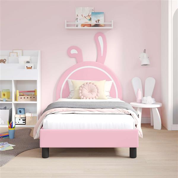 Grote foto vidaxl bedframe voor kinderen met hoofdbord roze 80 x 160 cm pu antiek en kunst stoelen en banken