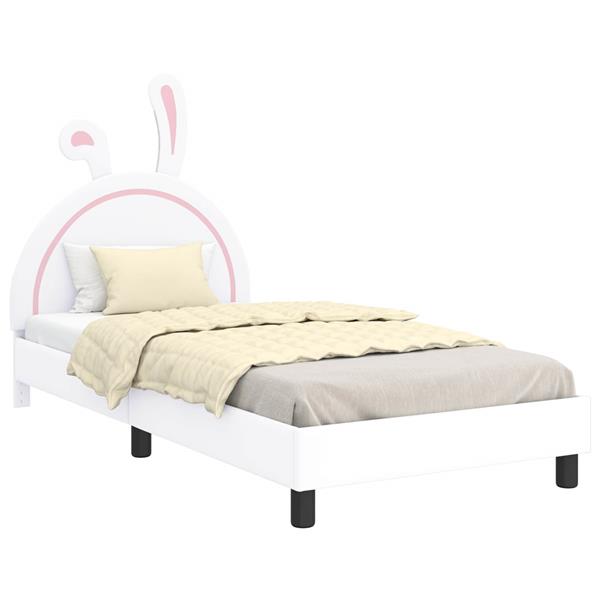 Grote foto vidaxl bedframe voor kinderen met hoofdbord wit 80 x 200 cm pu antiek en kunst stoelen en banken