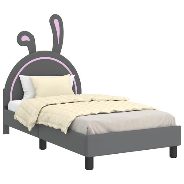 Grote foto vidaxl bedframe voor kinderen met hoofdbord lichtgrijs 80 x 160 cm pu antiek en kunst stoelen en banken