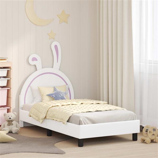 Grote foto vidaxl bedframe voor kinderen met hoofdbord wit 80 x 160 cm pu antiek en kunst stoelen en banken