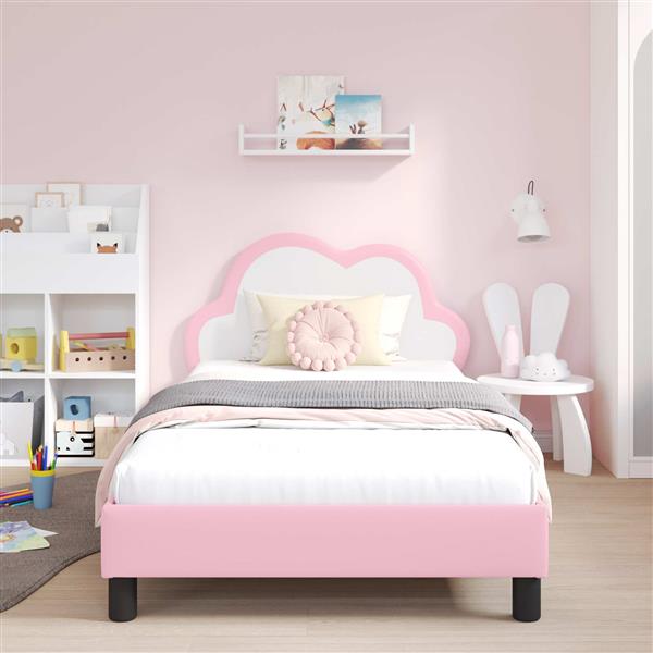 Grote foto vidaxl bedframe voor kinderen met hoofdbord roze 90 x 200 cm pu antiek en kunst stoelen en banken