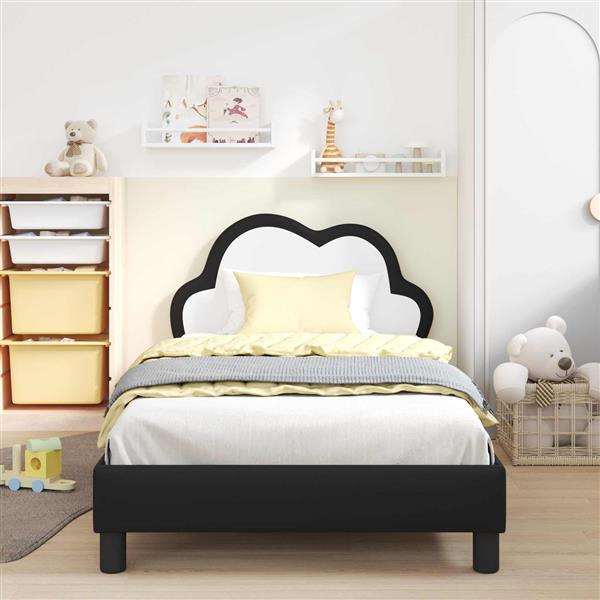 Grote foto vidaxl bedframe voor kinderen met hoofdbord zwart 80 x 200 cm pu antiek en kunst stoelen en banken