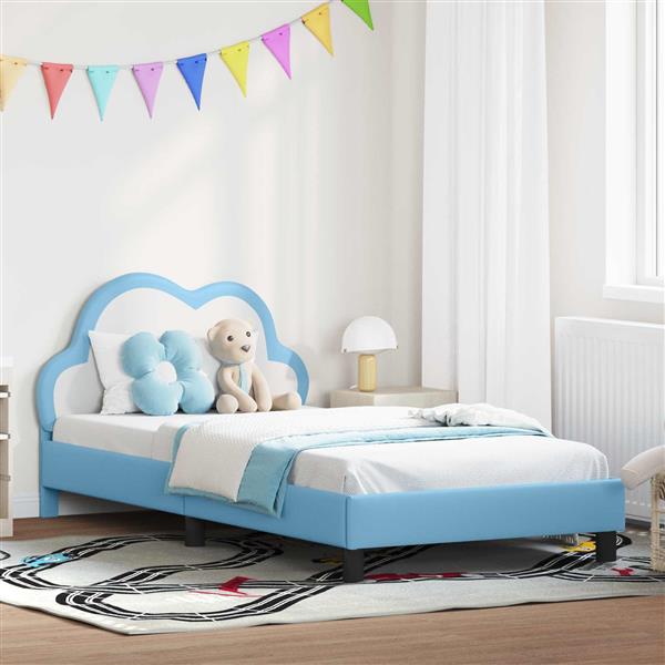 Grote foto vidaxl bedframe voor kinderen met hoofdbord blauw 80 x 200 cm pu antiek en kunst stoelen en banken