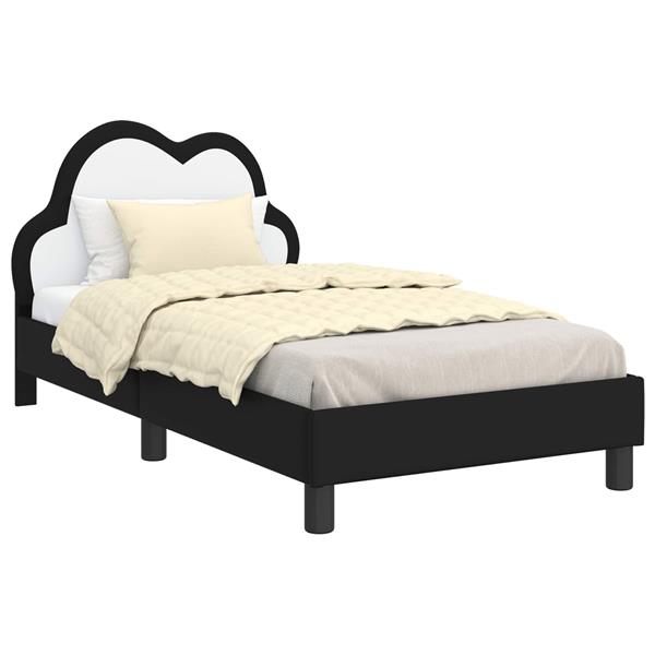Grote foto vidaxl bedframe voor kinderen met hoofdbord zwart 80 x 160 cm pu antiek en kunst stoelen en banken