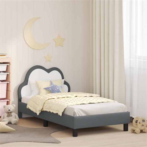 Grote foto vidaxl bedframe voor kinderen met hoofdbord lichtgrijs 80 x 160 cm pu antiek en kunst stoelen en banken