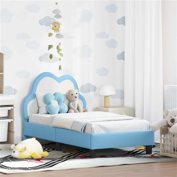 Grote foto vidaxl peuterbedframe met hoofdbord blauw 70 x 140 cm pu antiek en kunst stoelen en banken