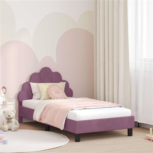 Grote foto vidaxl bedframe voor kinderen met hoofdbord paars 80 x 160 cm fluweel antiek en kunst stoelen en banken