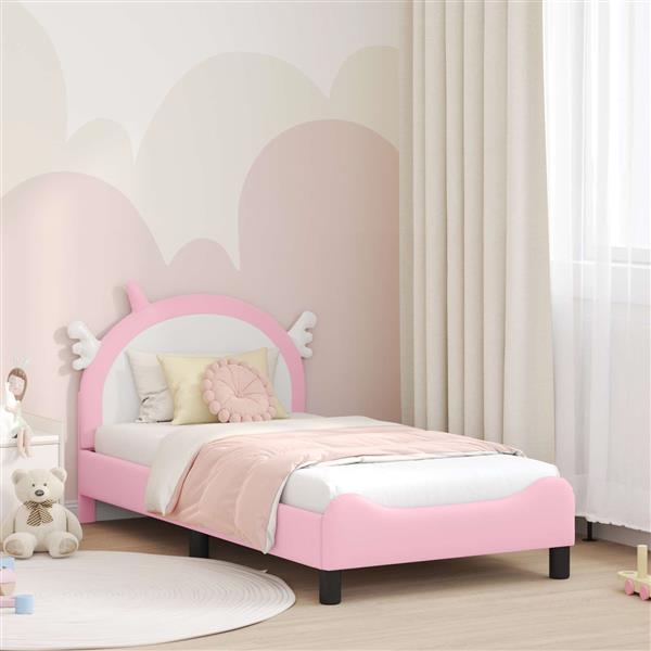 Grote foto vidaxl bedframe voor kinderen met hoofdbord roze 80 x 160 cm pu antiek en kunst stoelen en banken