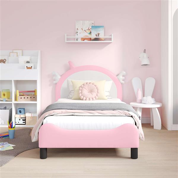 Grote foto vidaxl bedframe voor kinderen met hoofdbord roze 80 x 160 cm pu antiek en kunst stoelen en banken