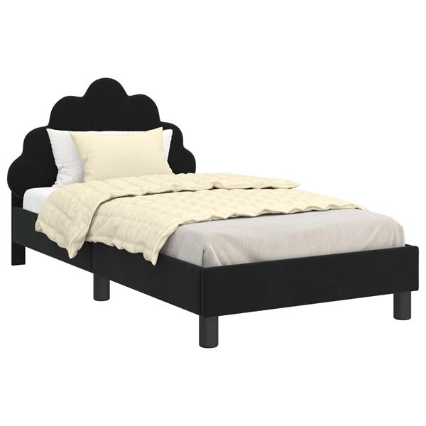 Grote foto vidaxl bedframe voor kinderen met hoofdbord zwart 80 x 160 cm fluweel antiek en kunst stoelen en banken