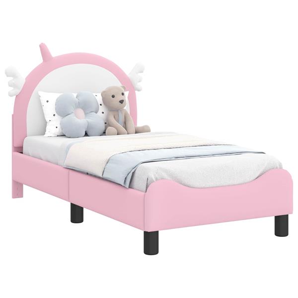 Grote foto vidaxl peuterbedframe met hoofdbord met hoofdeinde roze 70 x 140 cm pu antiek en kunst stoelen en banken