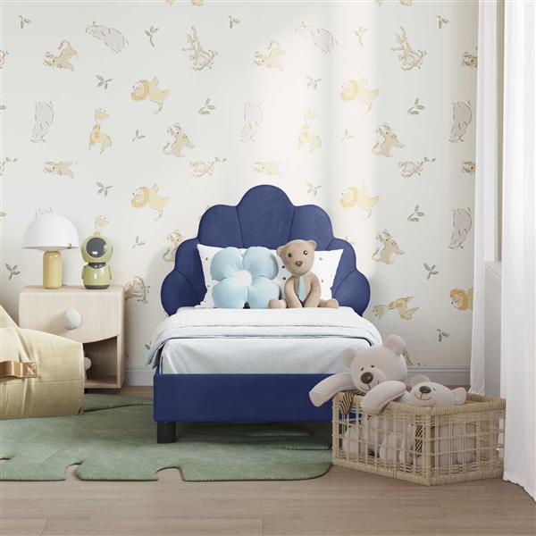 Grote foto vidaxl peuterbedframe met hoofdbord politieblauw 70 x 140 cm fluweel antiek en kunst stoelen en banken