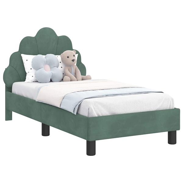 Grote foto vidaxl peuterbedframe met hoofdbord zeegroen 70 x 140 cm fluweel antiek en kunst stoelen en banken