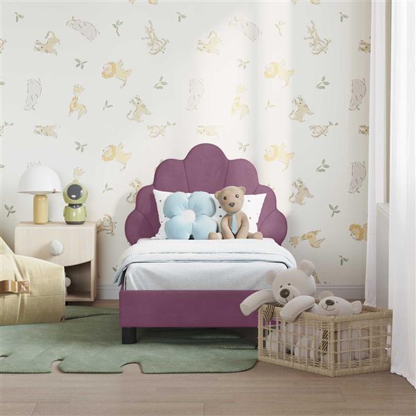 Grote foto vidaxl peuterbedframe met hoofdbord paars 70 x 140 cm fluweel antiek en kunst stoelen en banken