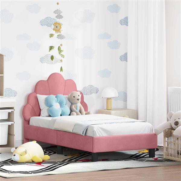 Grote foto vidaxl peuterbedframe met hoofdbord roze 70 x 140 cm fluweel antiek en kunst stoelen en banken