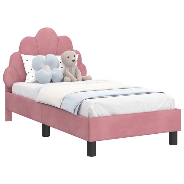 Grote foto vidaxl peuterbedframe met hoofdbord roze 70 x 140 cm fluweel antiek en kunst stoelen en banken