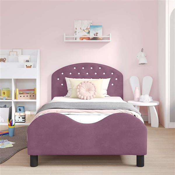 Grote foto vidaxl bedframe voor kinderen met hoofdbord paars 90 x 190 cm fluweel antiek en kunst stoelen en banken