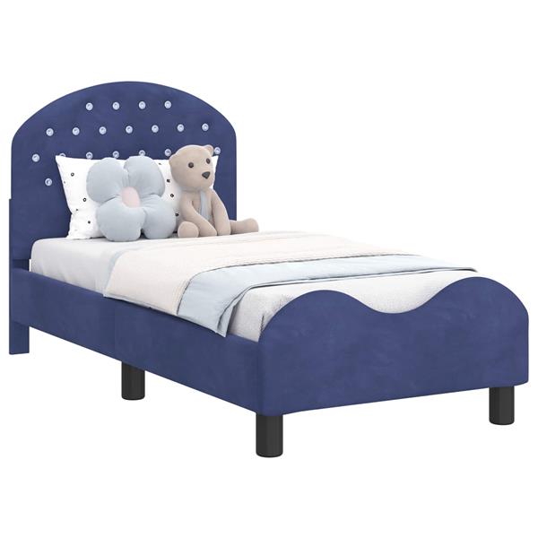 Grote foto vidaxl peuterbedframe met hoofdbord politieblauw 70 x 140 cm fluweel antiek en kunst stoelen en banken