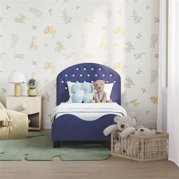 Grote foto vidaxl peuterbedframe met hoofdbord politieblauw 70 x 140 cm fluweel antiek en kunst stoelen en banken