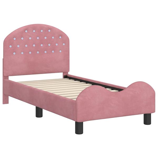 Grote foto vidaxl peuterbedframe met hoofdbord roze 70 x 140 cm fluweel antiek en kunst stoelen en banken
