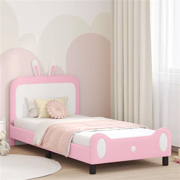 Grote foto vidaxl bedframe voor kinderen met hoofdbord roze 90 x 200 cm pu antiek en kunst stoelen en banken