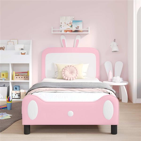 Grote foto vidaxl bedframe voor kinderen met hoofdbord roze 90 x 200 cm pu antiek en kunst stoelen en banken