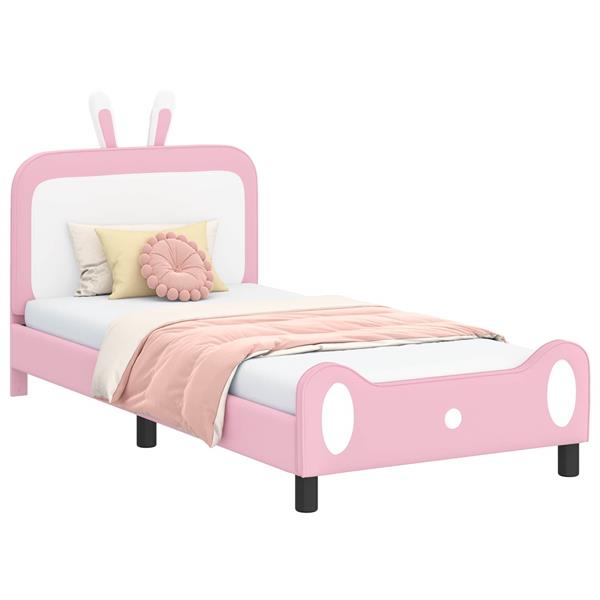 Grote foto vidaxl bedframe voor kinderen met hoofdbord roze 90 x 190 cm pu antiek en kunst stoelen en banken