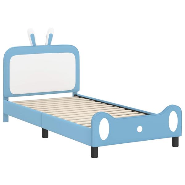 Grote foto vidaxl bedframe voor kinderen met hoofdbord blauw 80 x 200 cm pu antiek en kunst stoelen en banken