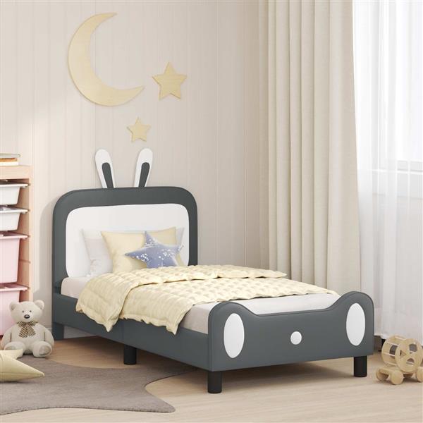 Grote foto vidaxl bedframe voor kinderen met hoofdbord lichtgrijs 80 x 160 cm pu antiek en kunst stoelen en banken