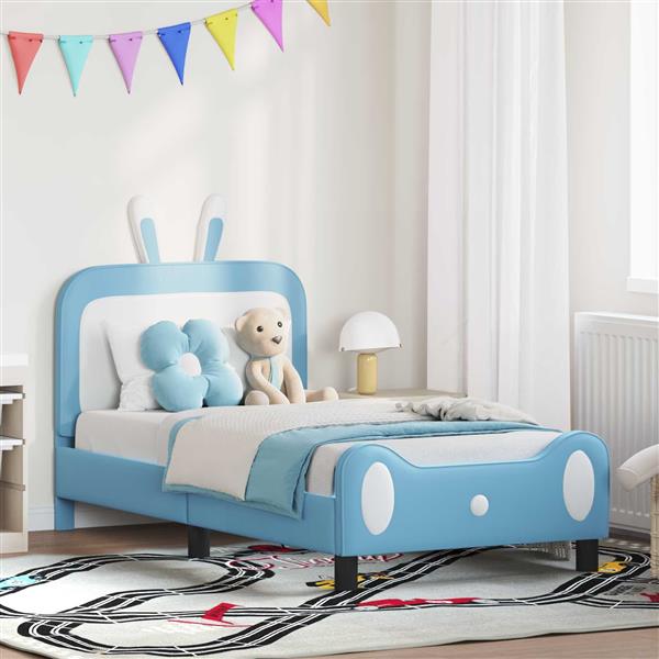 Grote foto vidaxl bedframe voor kinderen met hoofdbord blauw 80 x 160 cm pu antiek en kunst stoelen en banken