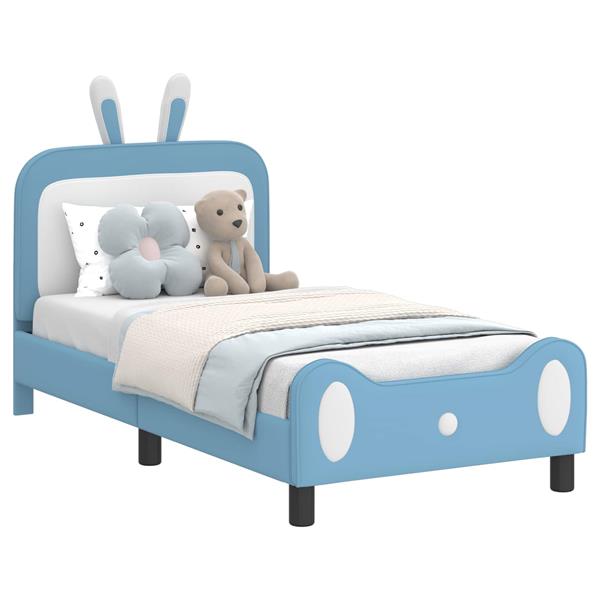Grote foto vidaxl bedframe voor kinderen met hoofdbord blauw 80 x 160 cm pu antiek en kunst stoelen en banken