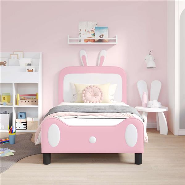 Grote foto vidaxl bedframe voor kinderen met hoofdbord roze 80 x 160 cm pu antiek en kunst stoelen en banken