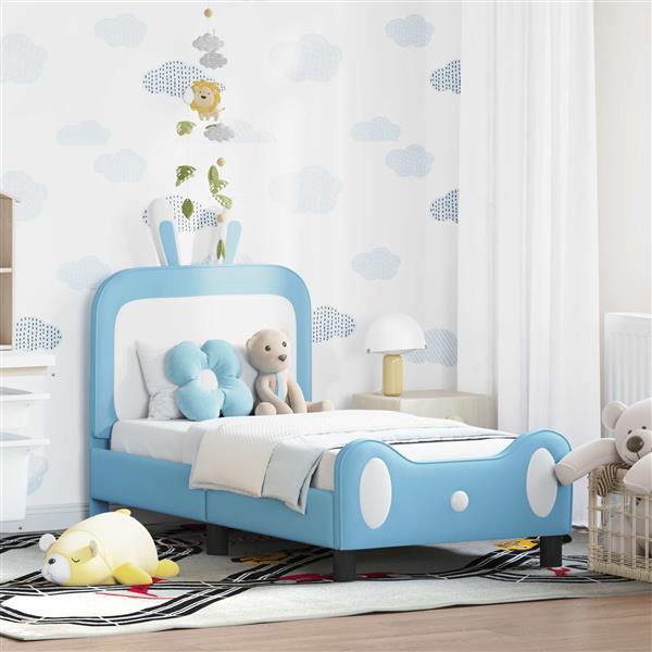 Grote foto vidaxl peuterbedframe met hoofdbord blauw 70 x 140 cm pu antiek en kunst stoelen en banken