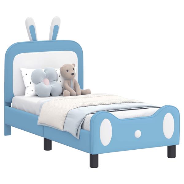 Grote foto vidaxl peuterbedframe met hoofdbord blauw 70 x 140 cm pu antiek en kunst stoelen en banken