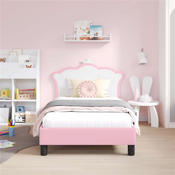 Grote foto vidaxl bedframe voor kinderen met hoofdbord roze 80 x 160 cm pu antiek en kunst stoelen en banken