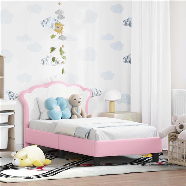 Grote foto vidaxl peuterbedframe met hoofdbord met hoofdeinde roze 70 x 140 cm pu antiek en kunst stoelen en banken