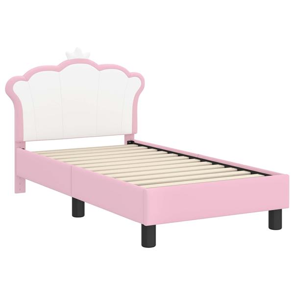 Grote foto vidaxl peuterbedframe met hoofdbord met hoofdeinde roze 70 x 140 cm pu antiek en kunst stoelen en banken
