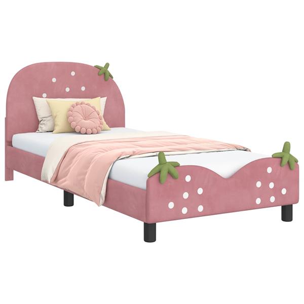 Grote foto vidaxl bedframe voor kinderen met hoofdbord roze 90 x 190 cm fluweel antiek en kunst stoelen en banken